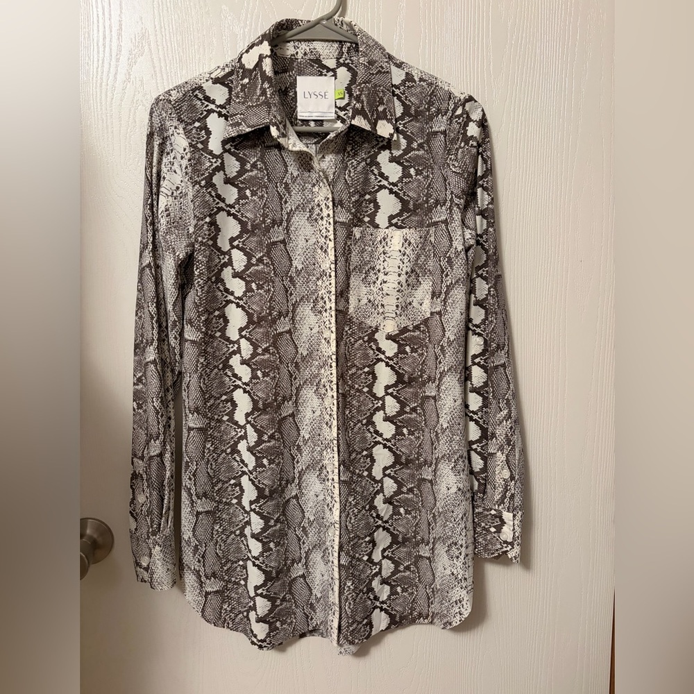 LYSSE Snake Print Button-Up Blouse Size XS